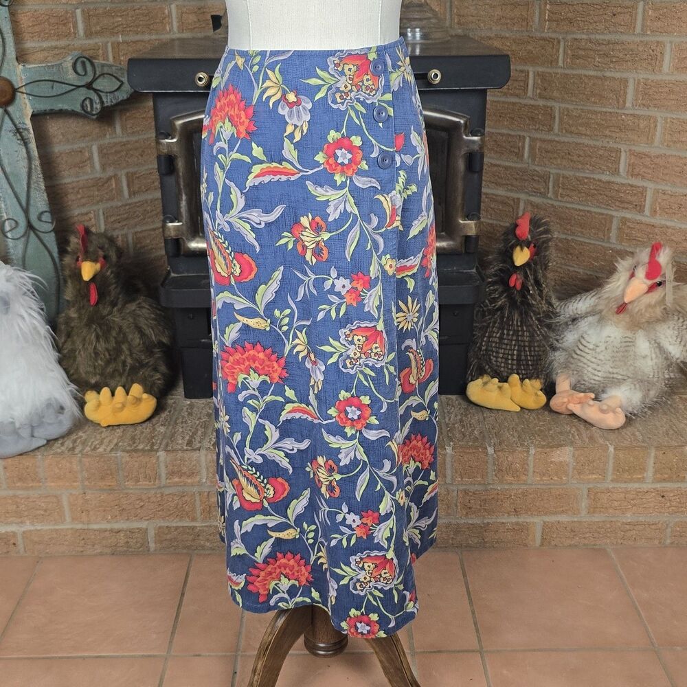Vintage Talbots Midi A-line Skirt Blue Floral Chintz Print Women's 6 - Picture 2 of 6